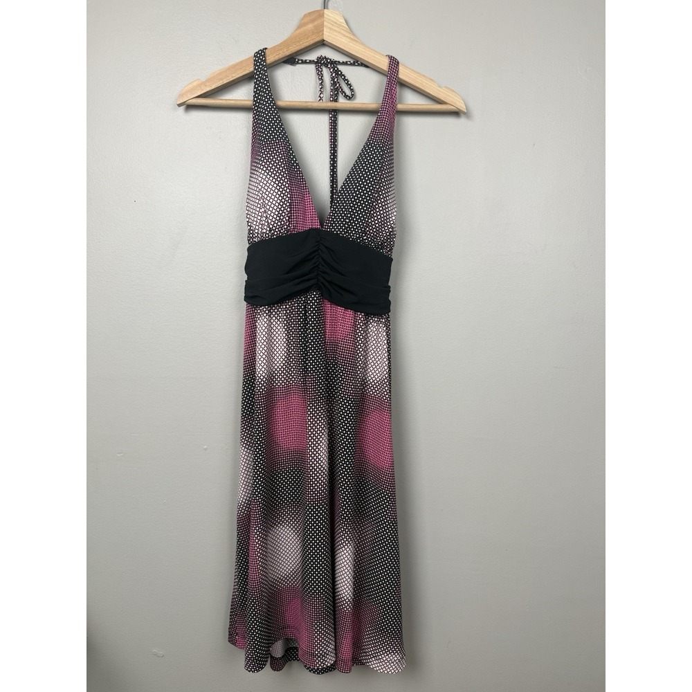 Y2K My Michelle Halter‎ Neck Top Dress Geometric Print Retro Babydoll Slinky M
